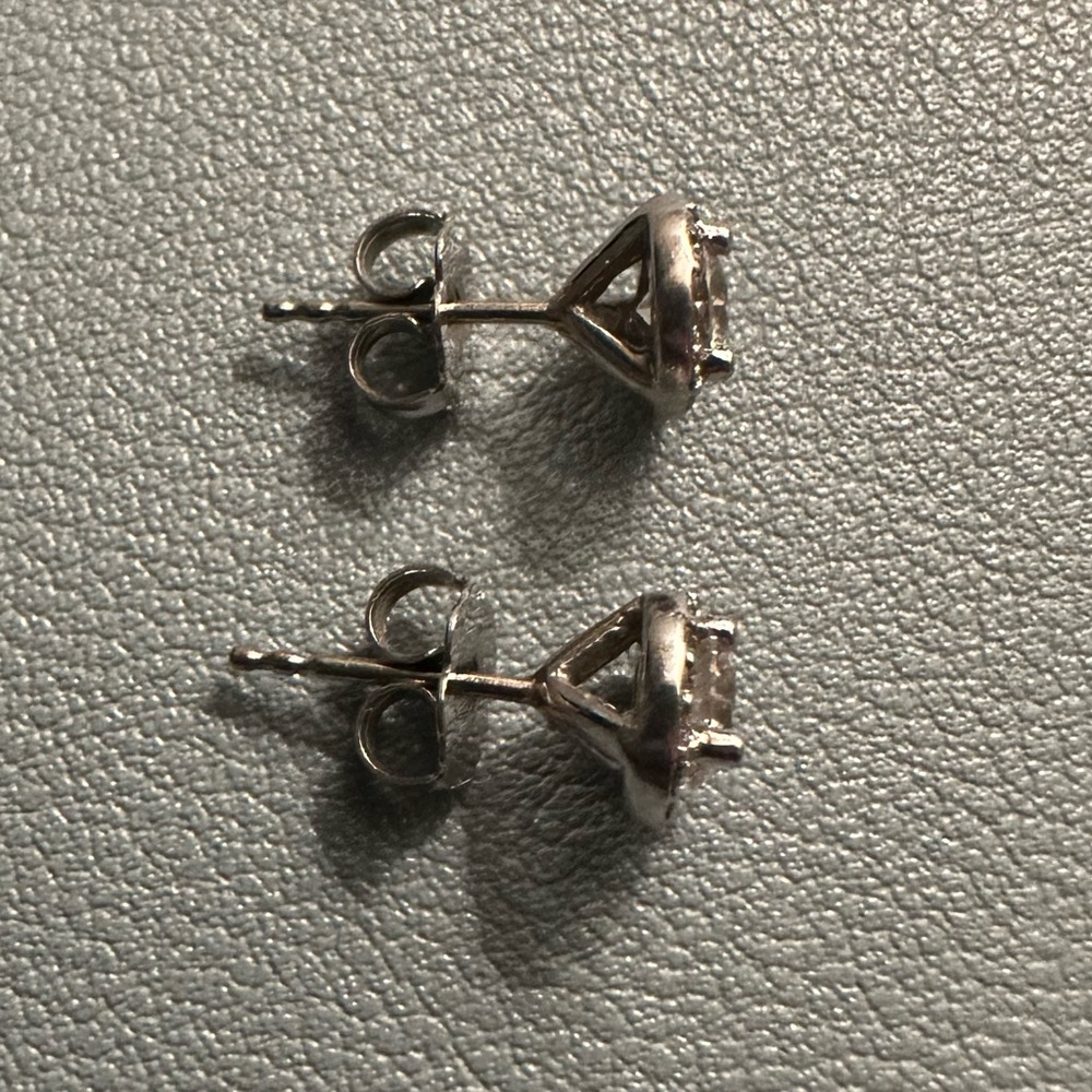 Diamond Halo Round Brilliant Stud Earrings 1.00 Ct TW 14K White Gold - Picture 4 of 8
